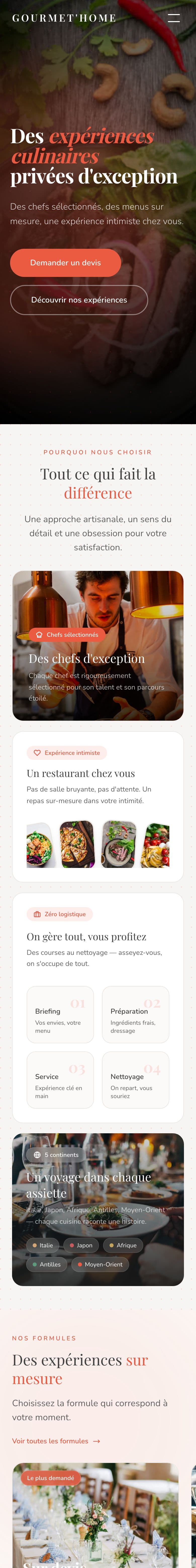 Capture pleine page du site Gourmet’Home, version téléphone