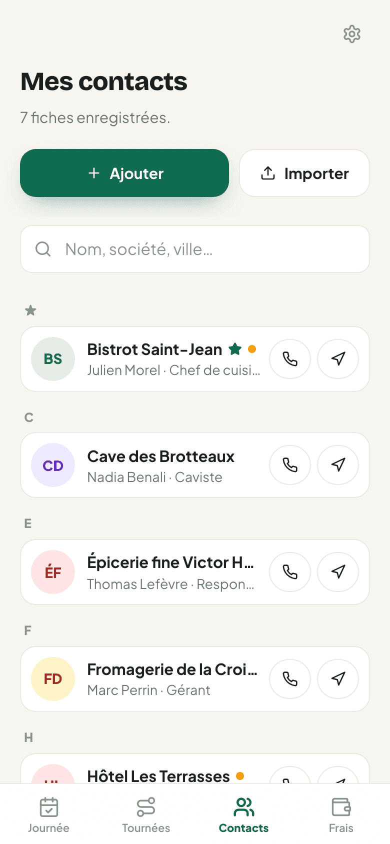 SmartPilot : Répertoire clients : 7 fiches, appel et itinéraire en un geste